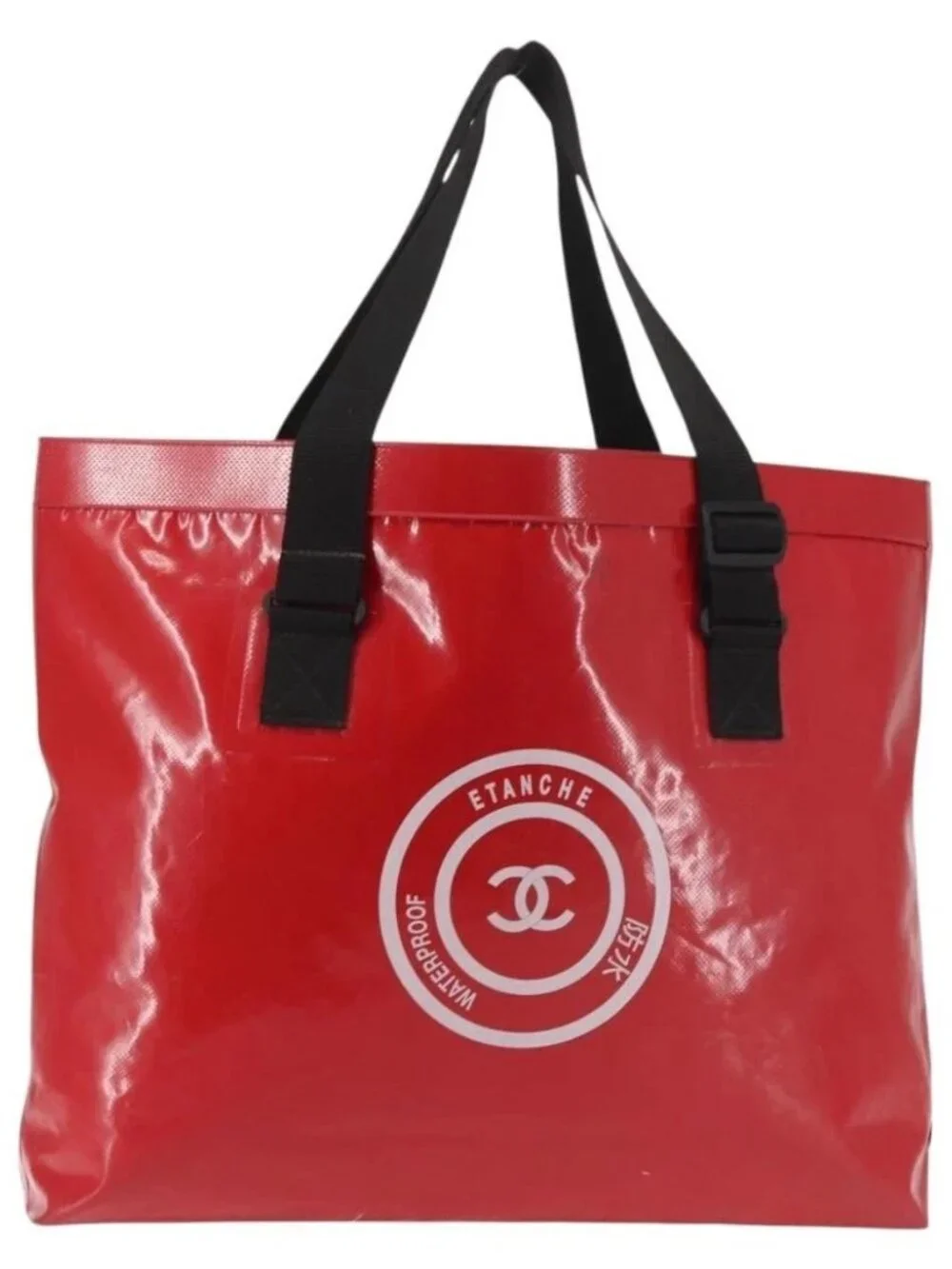 CHANEL Etanche Waterproof Tote Bag Vinyl Red CC Auth mr1520